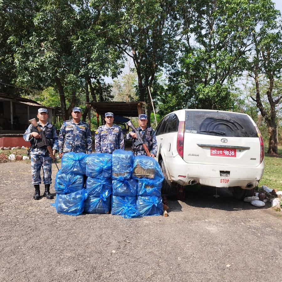 धनकुटाको नमस्ते झरना नजिकबाट ४२१ किलोग्राम गाँजा बरामद, कारमा सवार चालक फरार